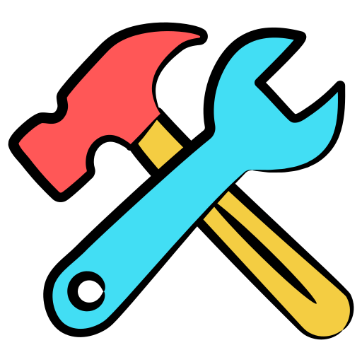 Hammer and wrench in cross formation